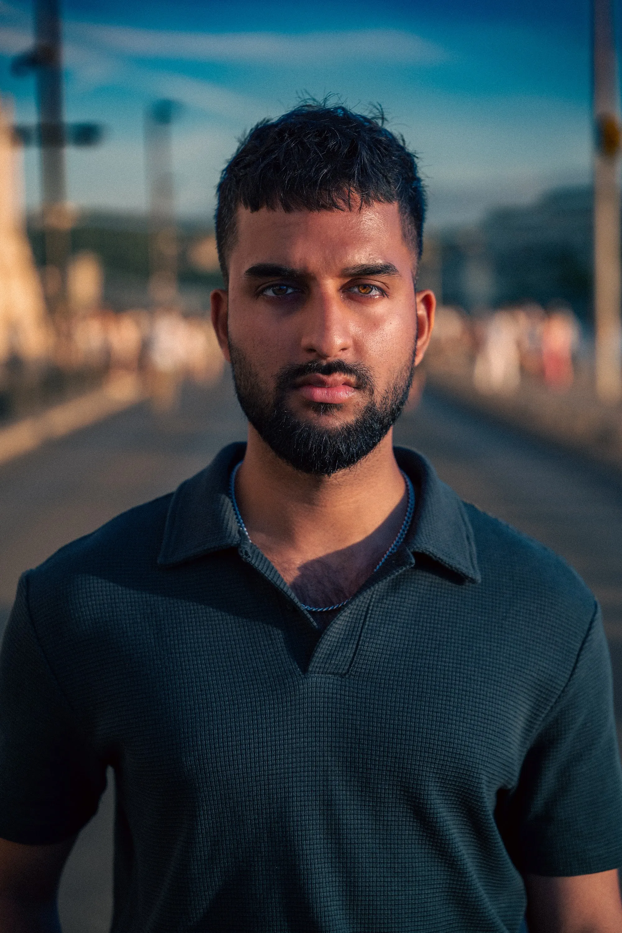 Golden-hour portrait of model Zoubi in Budapest, Parliament Gold editorial by GROOVE Media