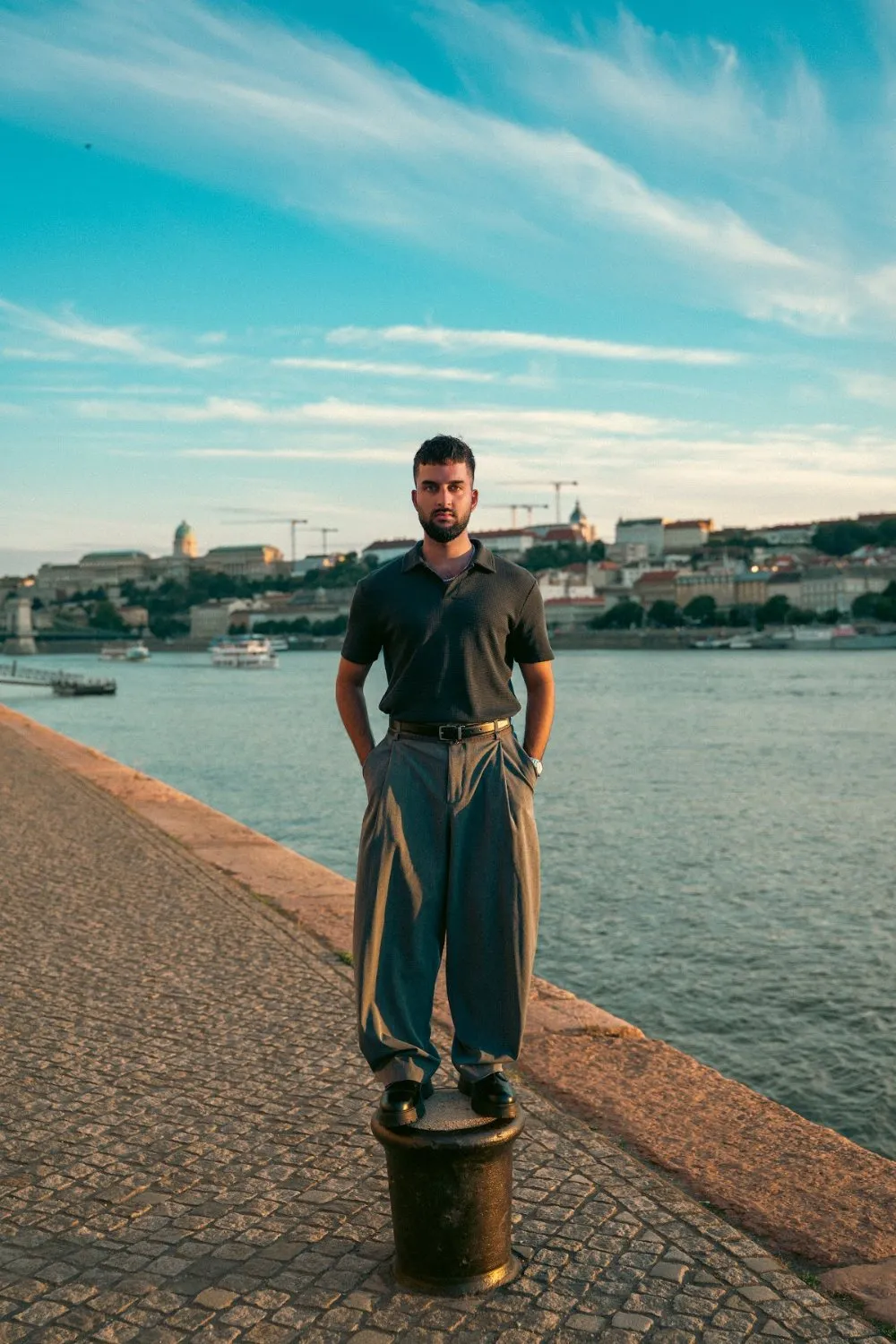 Model Zoubi on the Danube embankment in Budapest, Parliament Gold editorial