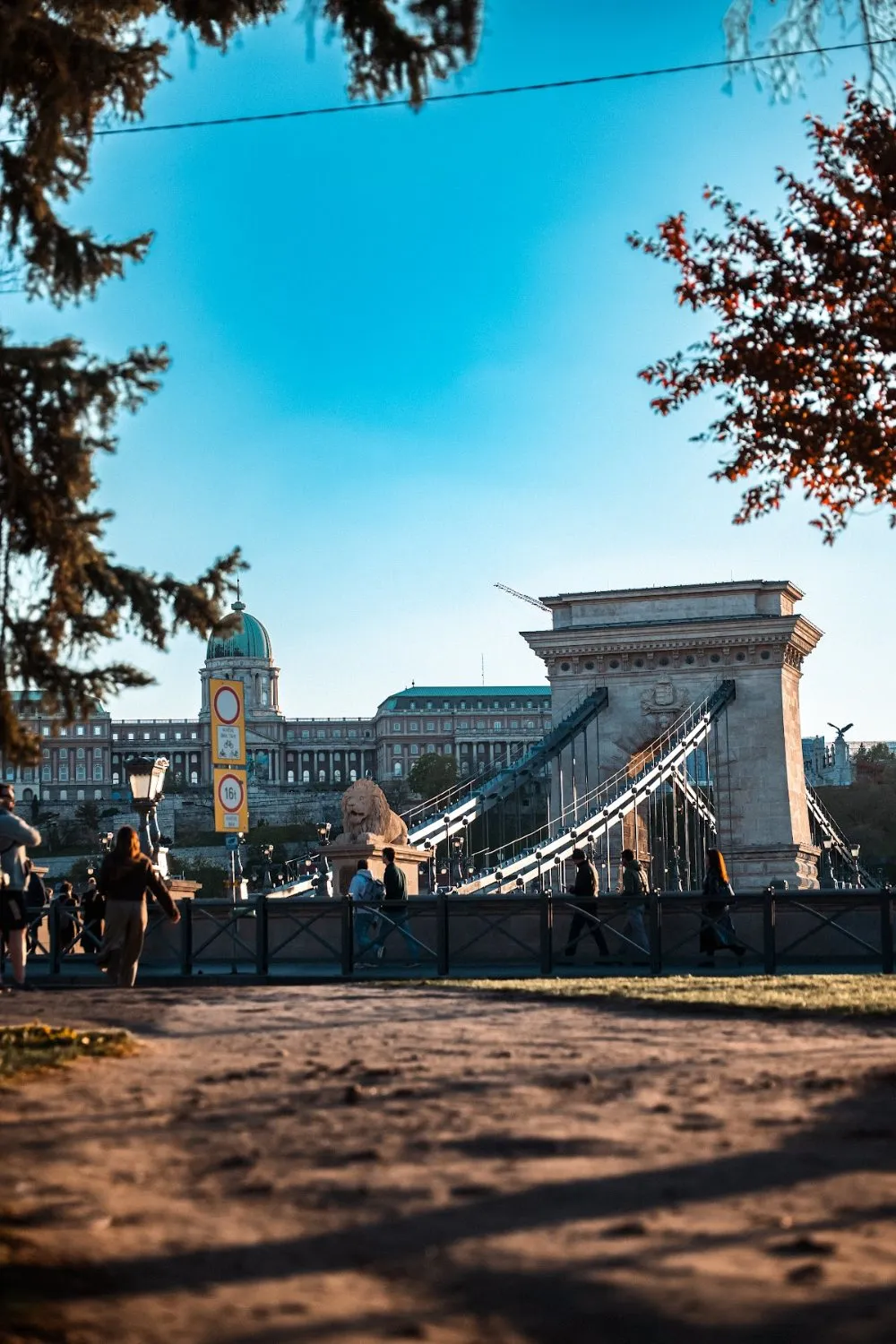 Chain Bridge and Buda Castle on a clear afternoon, Budapest