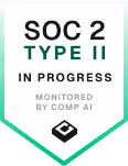 Graphic badge reading SOC 2 Type II In Progress, monitored by Comp AI.