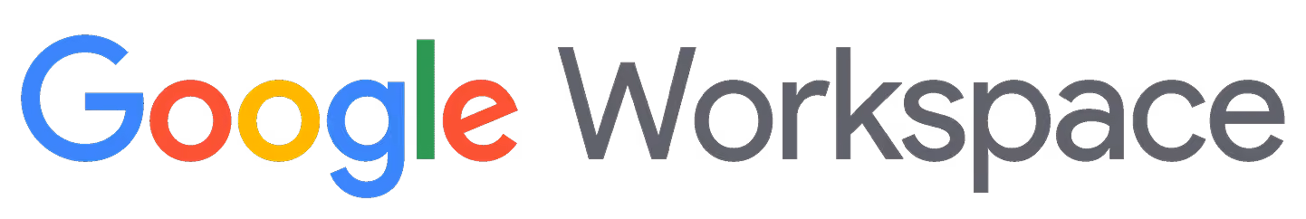 Google Workspace text logo with multicolored Google and gray Workspace lettering.