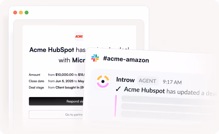 Screenshot of a deal update notification from Acme HubSpot in a chat labeled #acme-amazon.