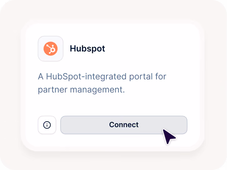 HubSpot portal interface with partner management description and a clickable Connect button.