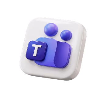 3D icon of Microsoft Teams logo with purple shapes and a white T on a square background.