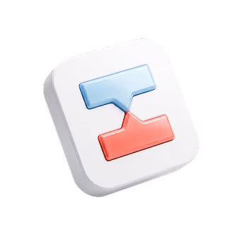 3D white cube with interlocking blue and red puzzle-piece shapes on the front face.
