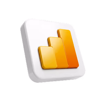3D icon with three ascending yellow-orange vertical bars on a white rounded square background.