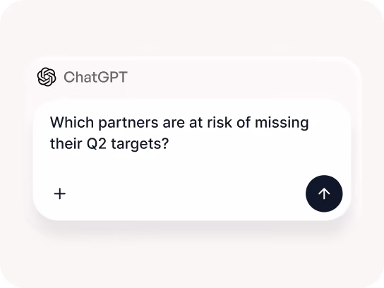 ChatGPT interface with the question: Which partners are at risk of missing their Q2 targets?