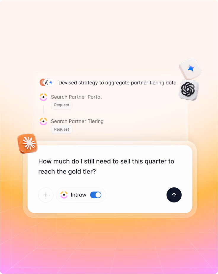 Interface showing requests for partner portal and tiering, asking how much to sell to reach gold tier this quarter.