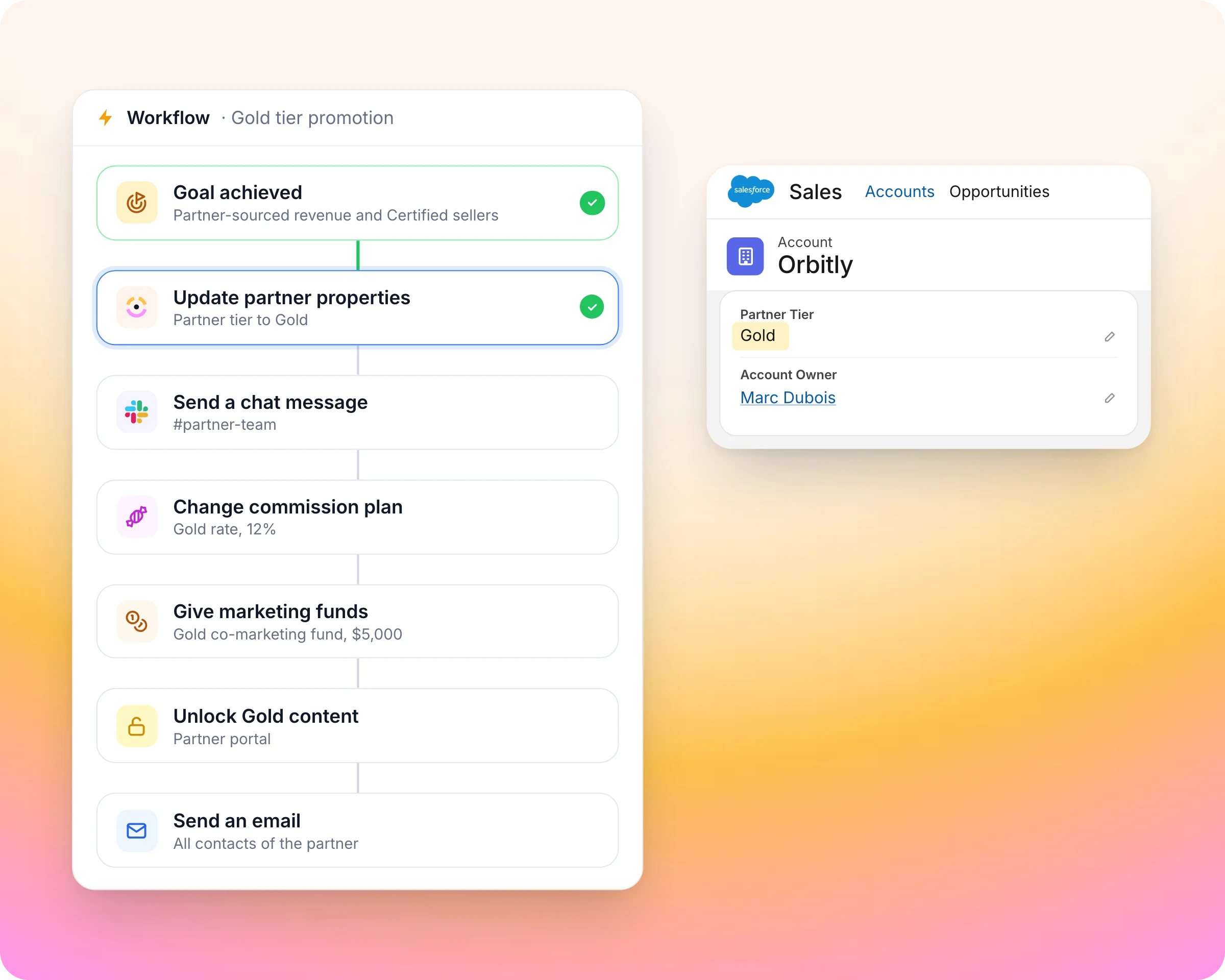 Gold tier promotion workflow updating the partner tier on the Salesforce account record
