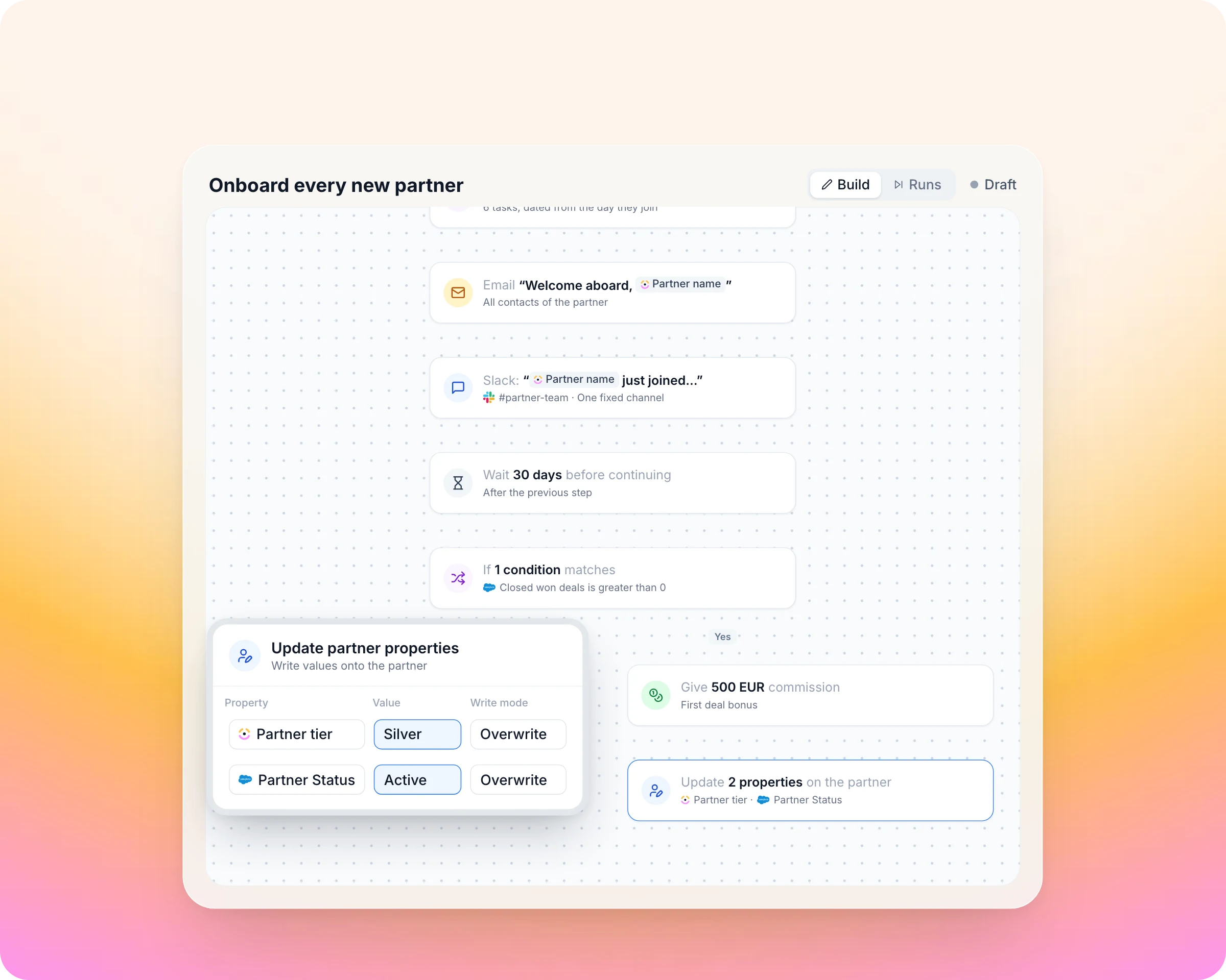Introw workflow that sets the partner tier and partner status as part of partner onboarding