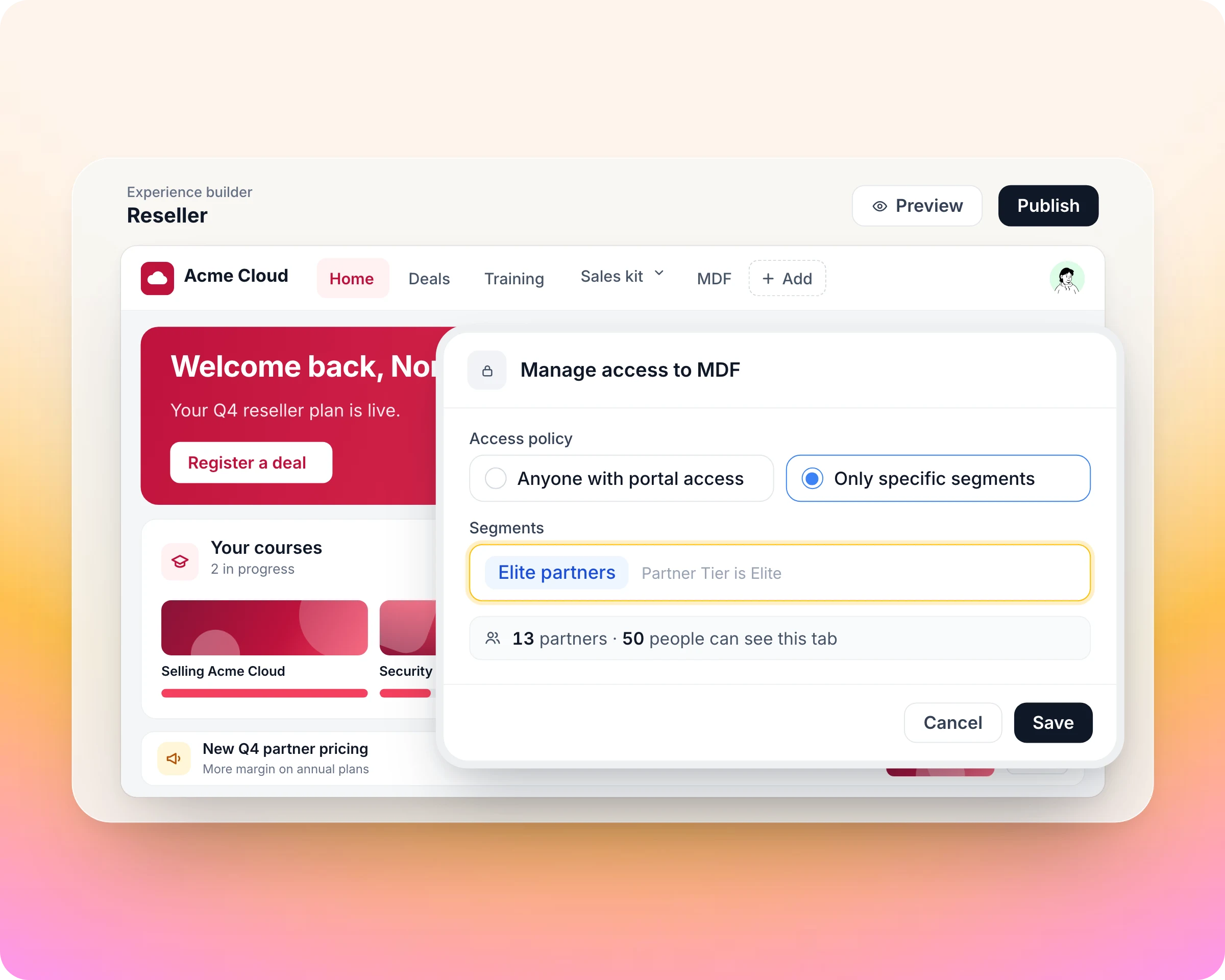 Partner portal access rule limiting MDF content to Elite tier partners