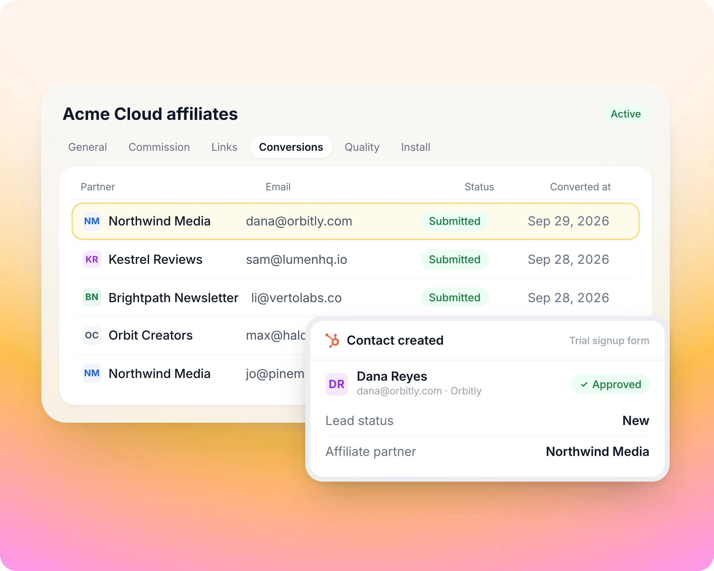 Affiliate management software: Real signups land in your CRM, credited to the affiliate