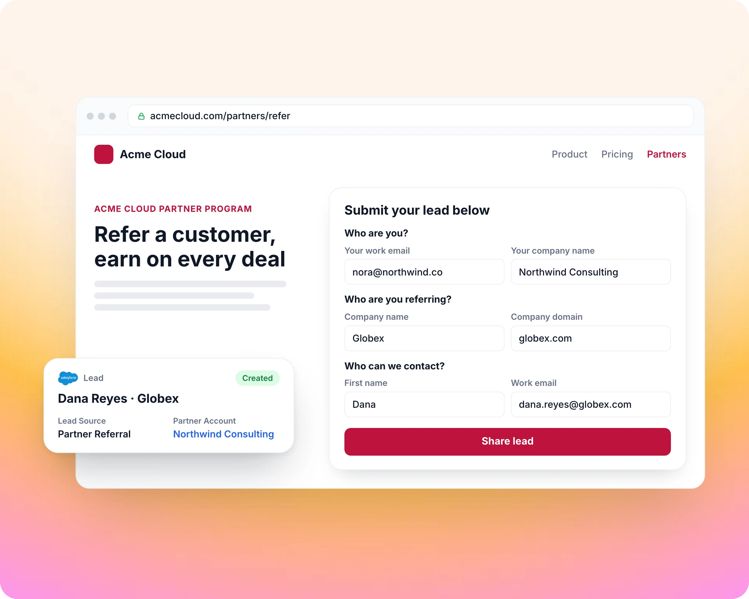 Embedded partner portal: Partner pipeline starts on pages you already own