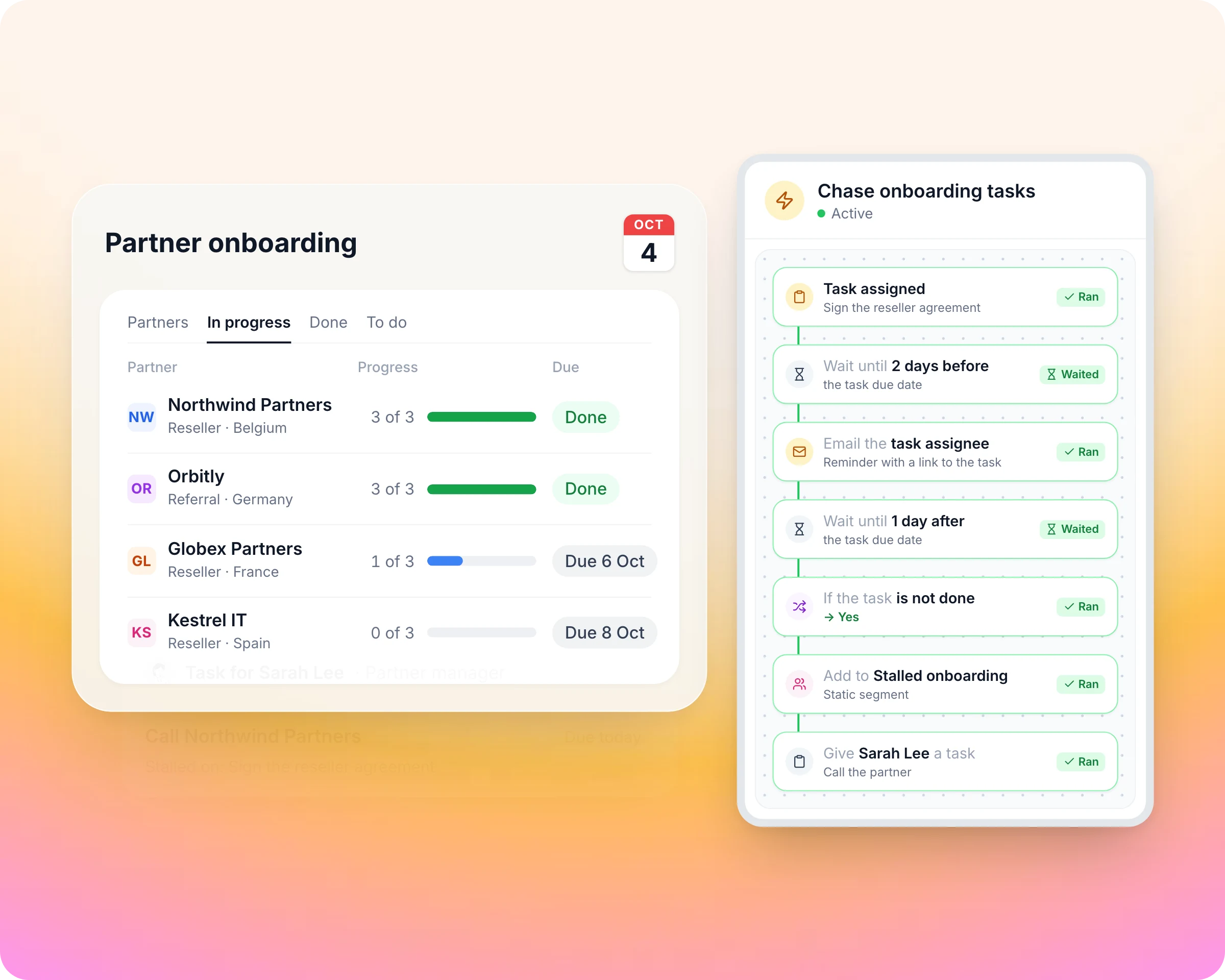 Partner onboarding software: Every partner finishes onboarding without you chasing