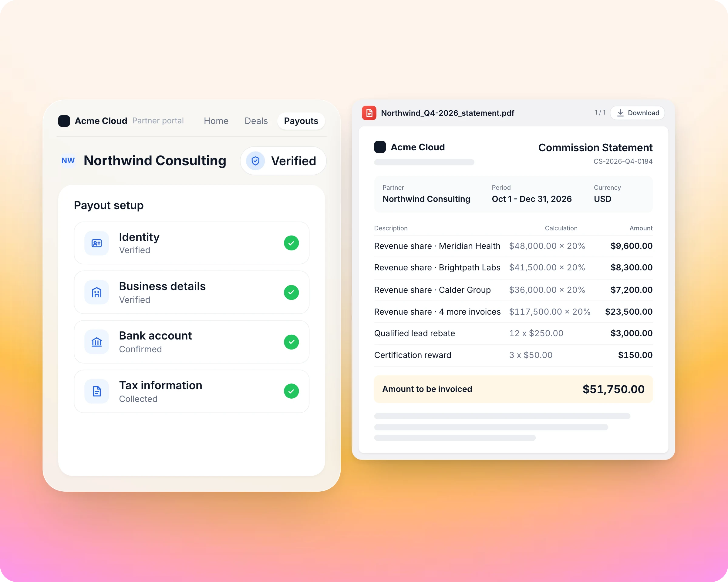 Partner payouts with Introw Pay: Partners verified, statements in their portal. Nobody chases
