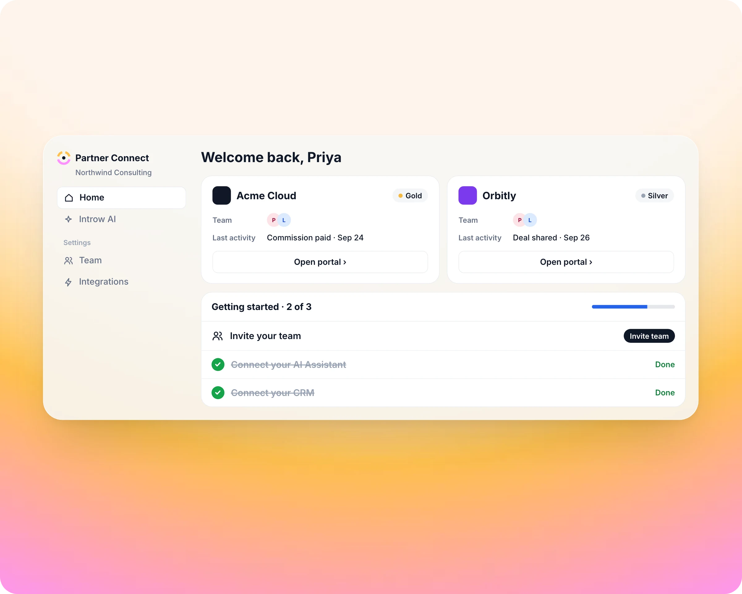 Partner Connect: Partners set up once and it serves every vendor they sell for