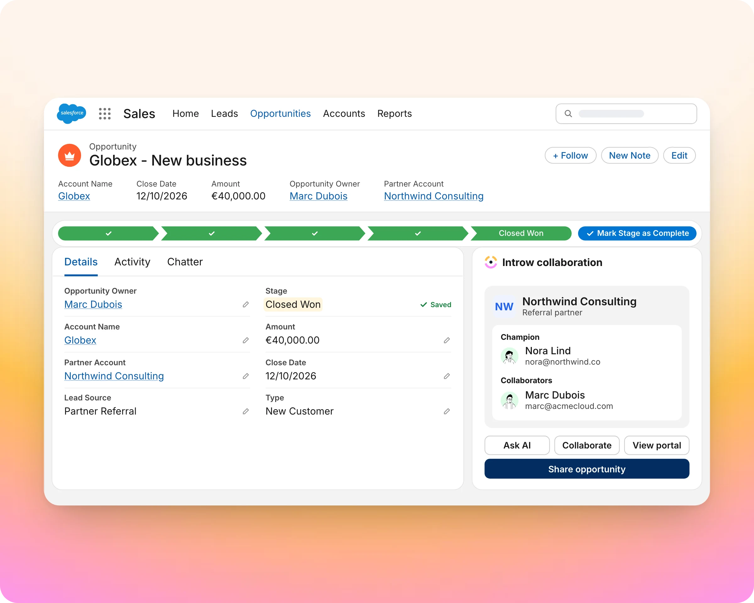 Partner referral management: Your rep converts and wins it. The partner keeps the credit
