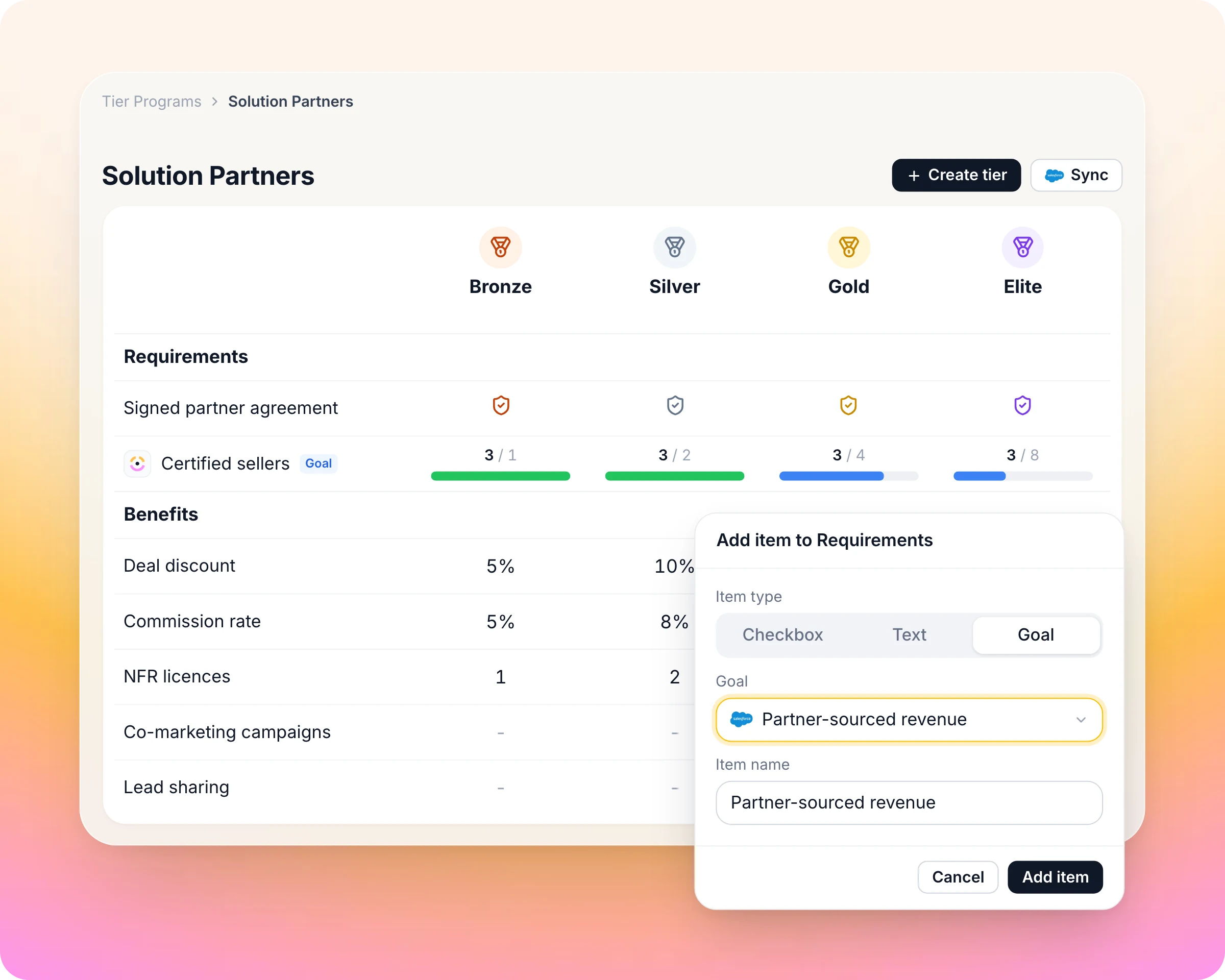 Partner goal tracking in Introw: Set the bar per partner