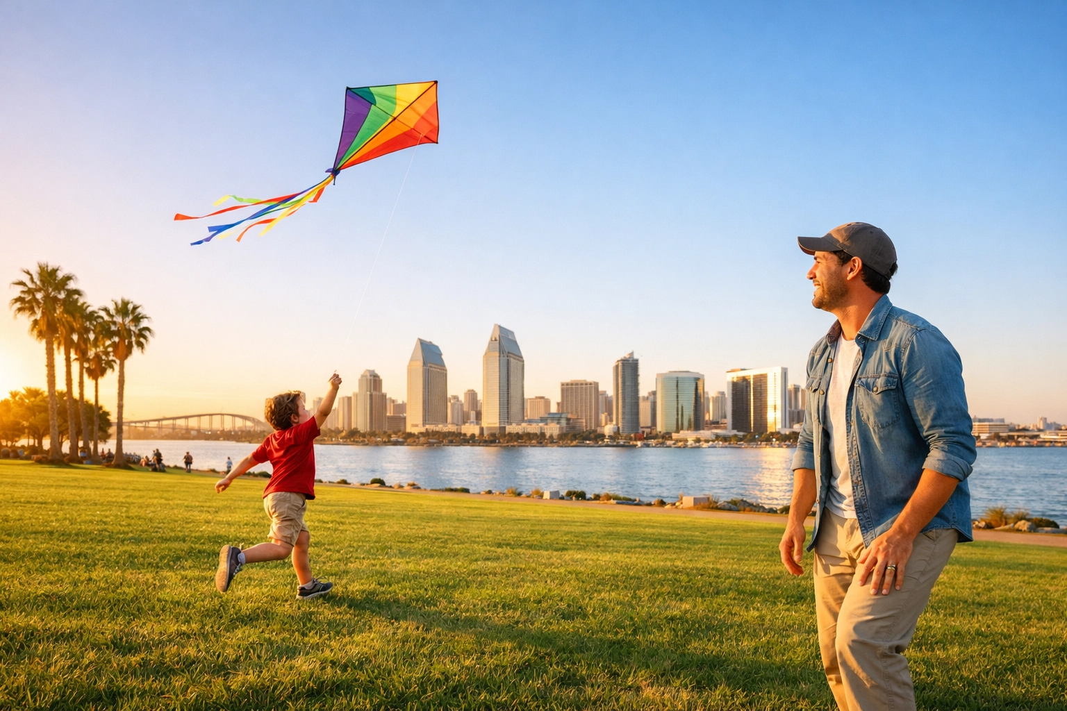 Parent and child with a kite in a San Diego park, symbolizing success after a child neuropsychological assessment.