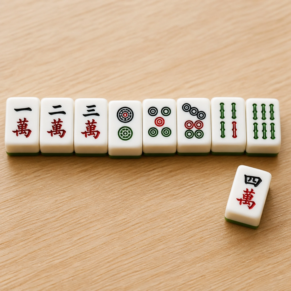Close-up of Mahjong tiles showing a gap in the sequence