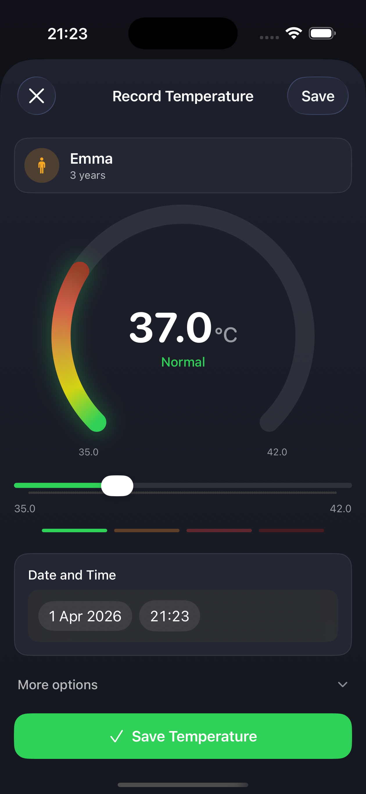 FeverBee record temperature screen