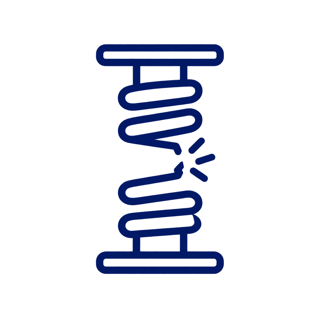 Icon of a coil spring breaking in the middle with lines indicating the break point.