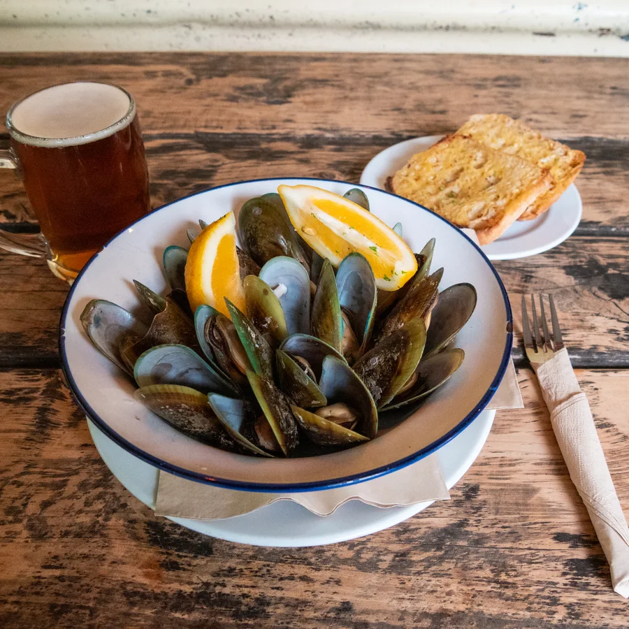 A bowl of local green-lipped mussels