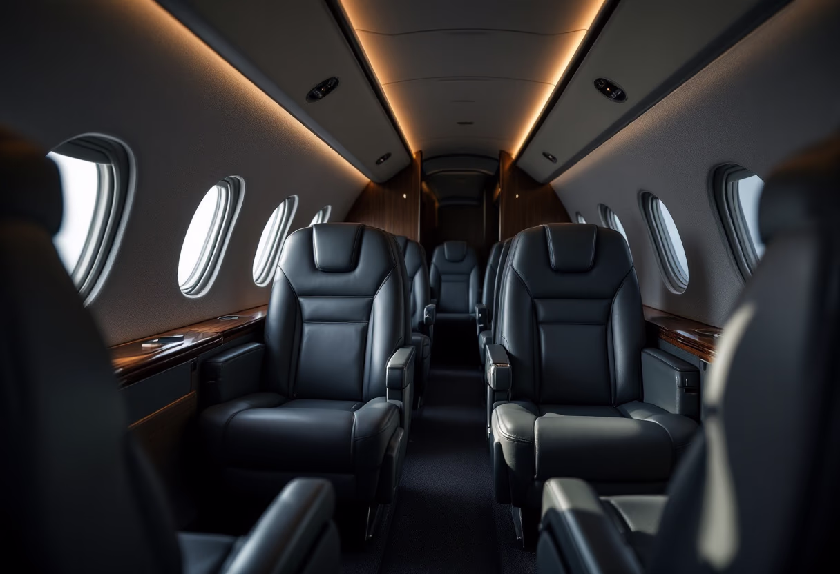 image of aircraft interior for an upscale private jet service
