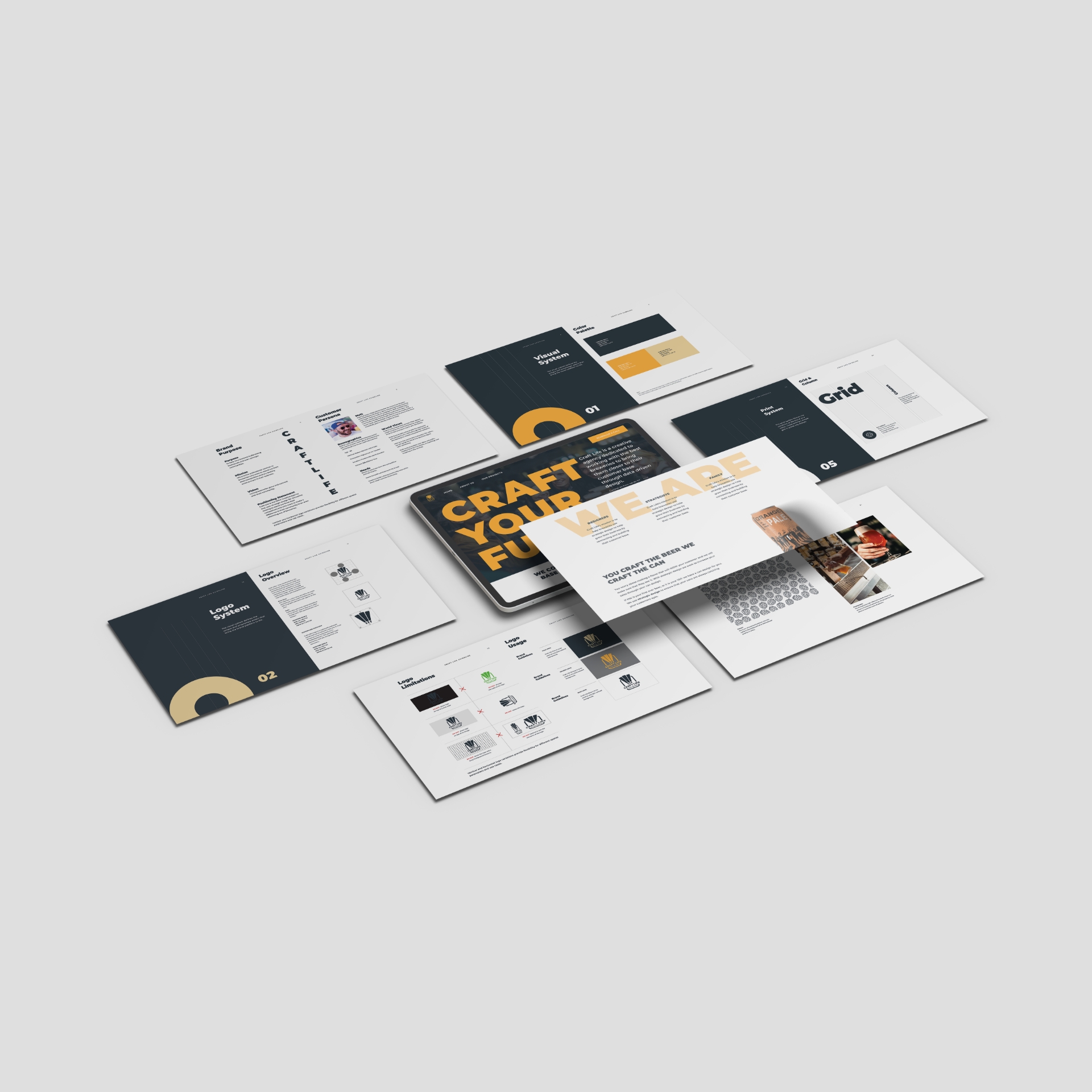 Craft Life brand guidelines displayed on an iPad