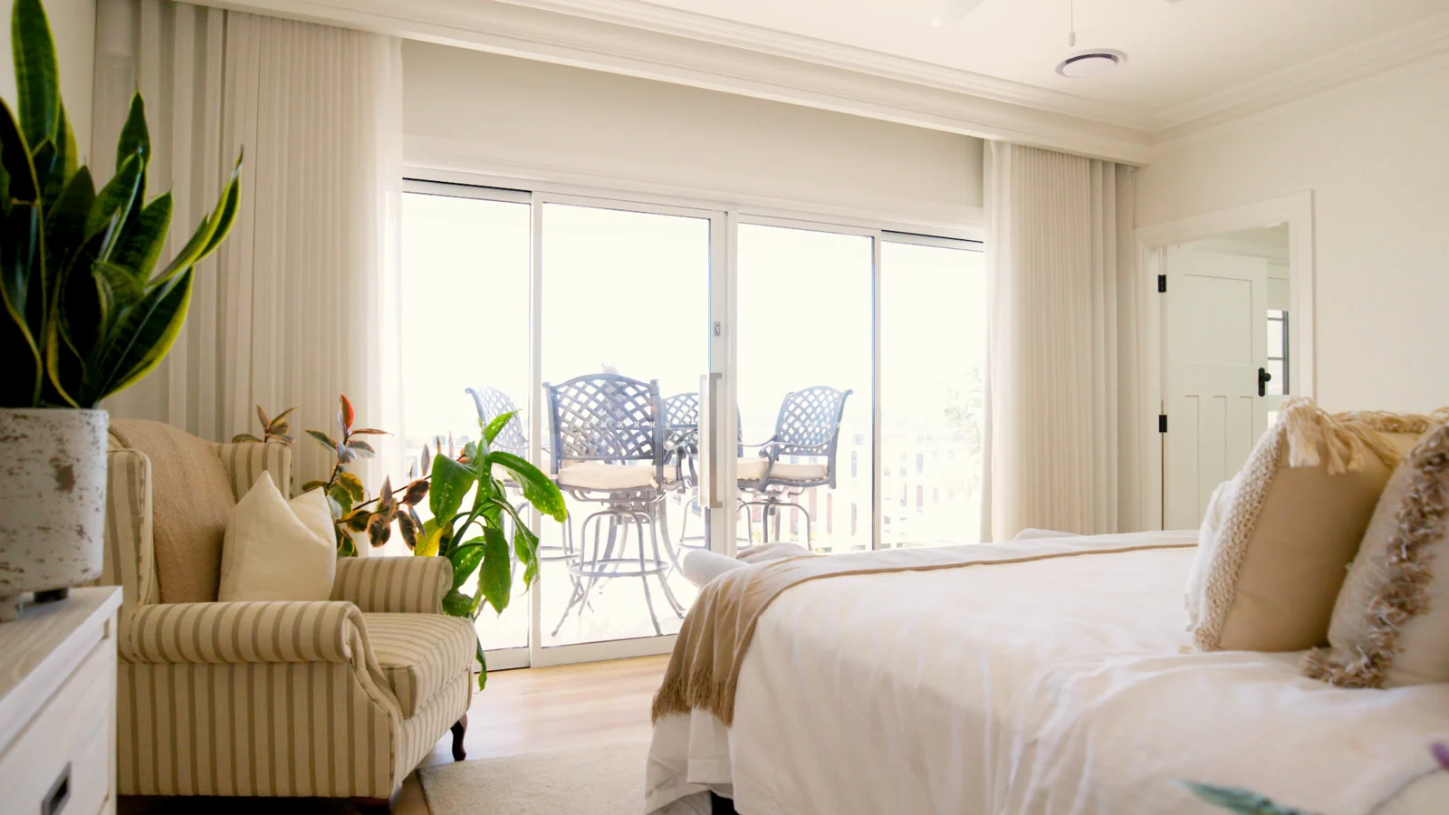 Sheer curtains beside sliding doors to a balcony in a hillside family home, by Quicksew