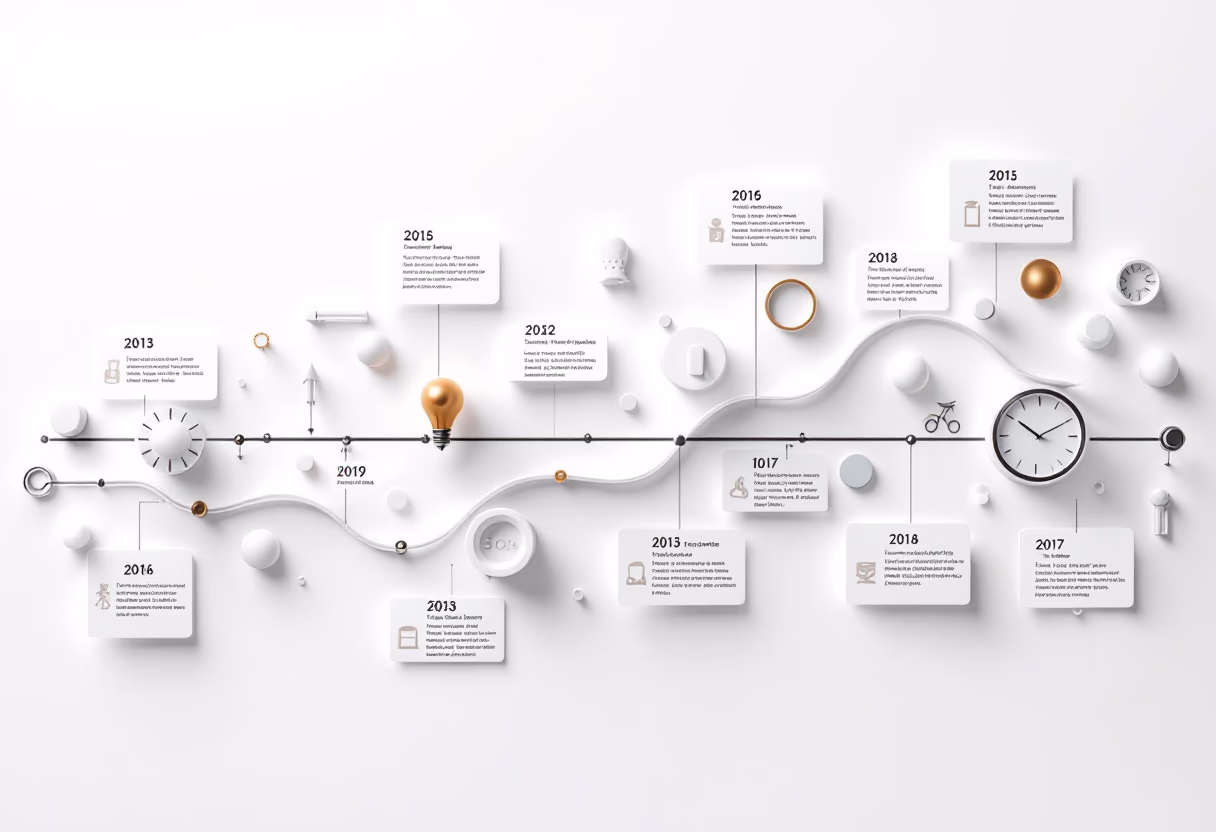 image of company milestones in a timeline format (for a edtech)