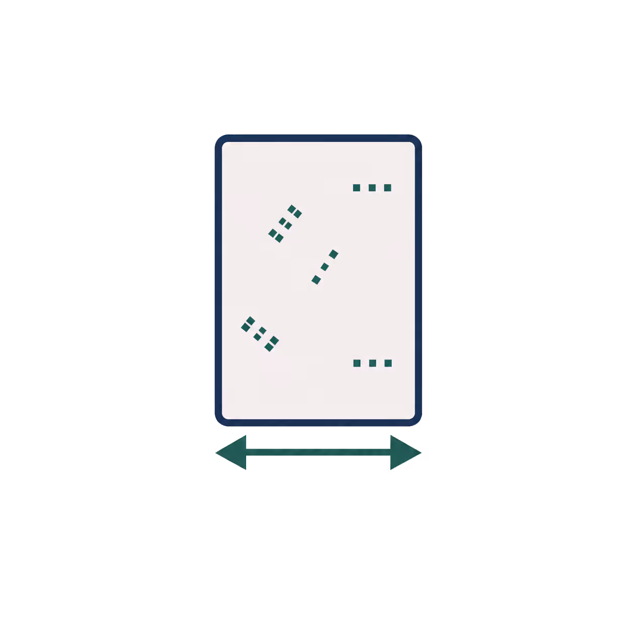 Rectangle with green arrows below pointing left and right indicating horizontal length measurement.