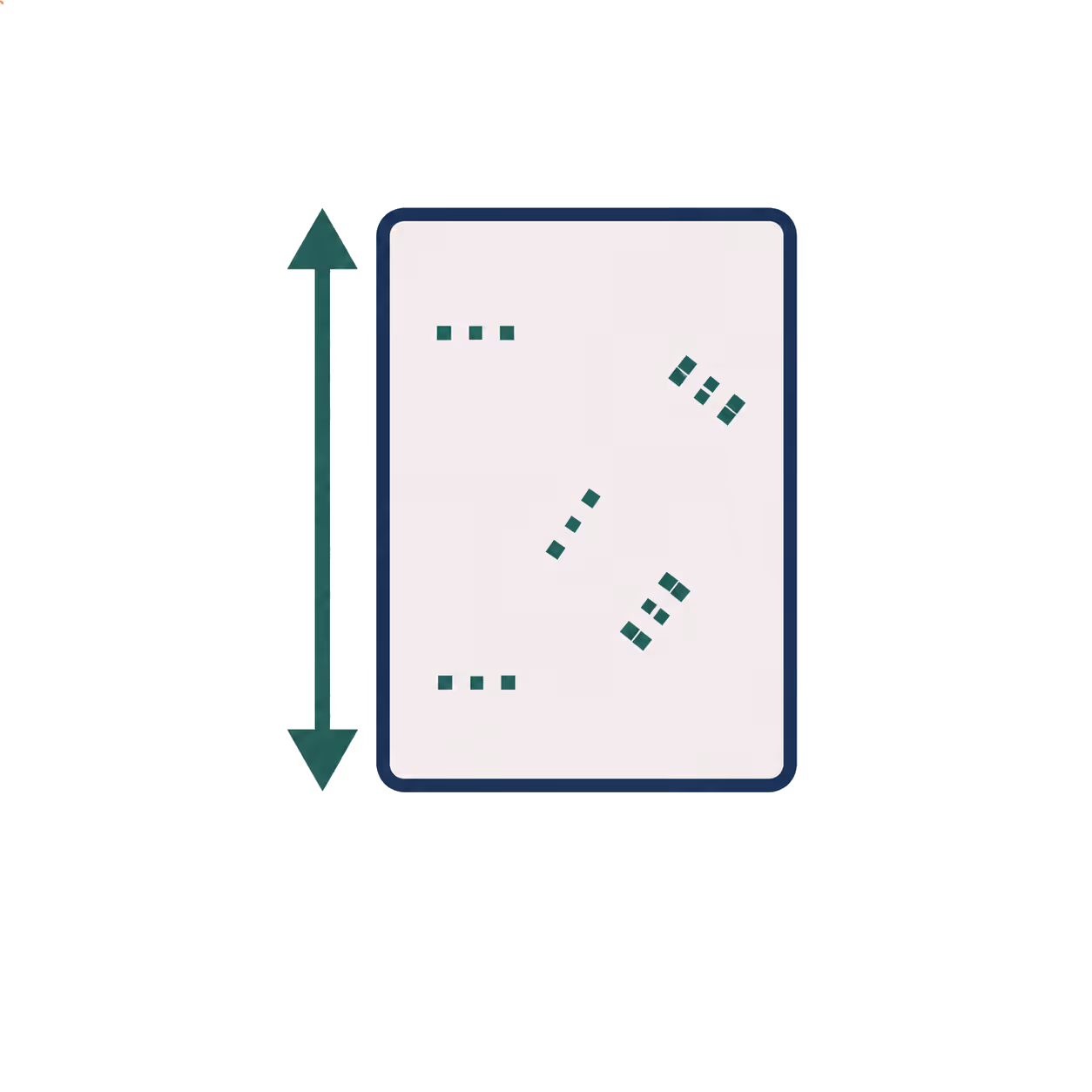 Rectangle with clusters of small green squares and a vertical double-headed arrow on the left side.