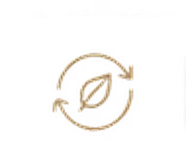 Circular arrows forming a recycling symbol around a leaf representing eco-friendly sustainability.