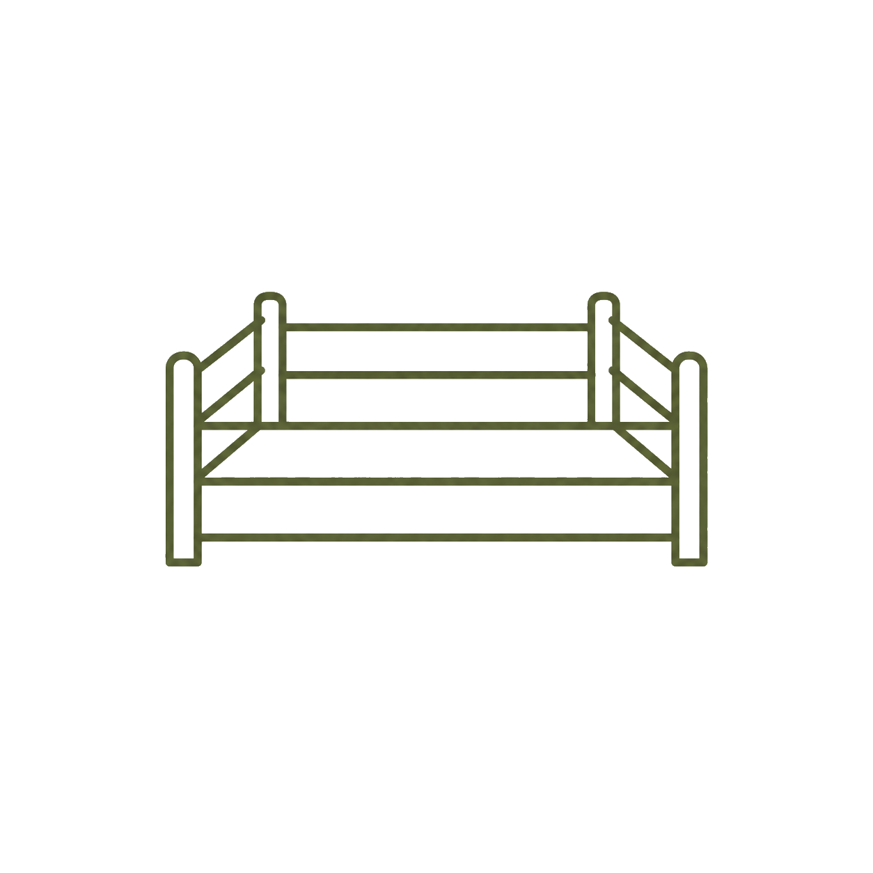 Simple outline of a rectangular bed frame with headboard and footboard rails.