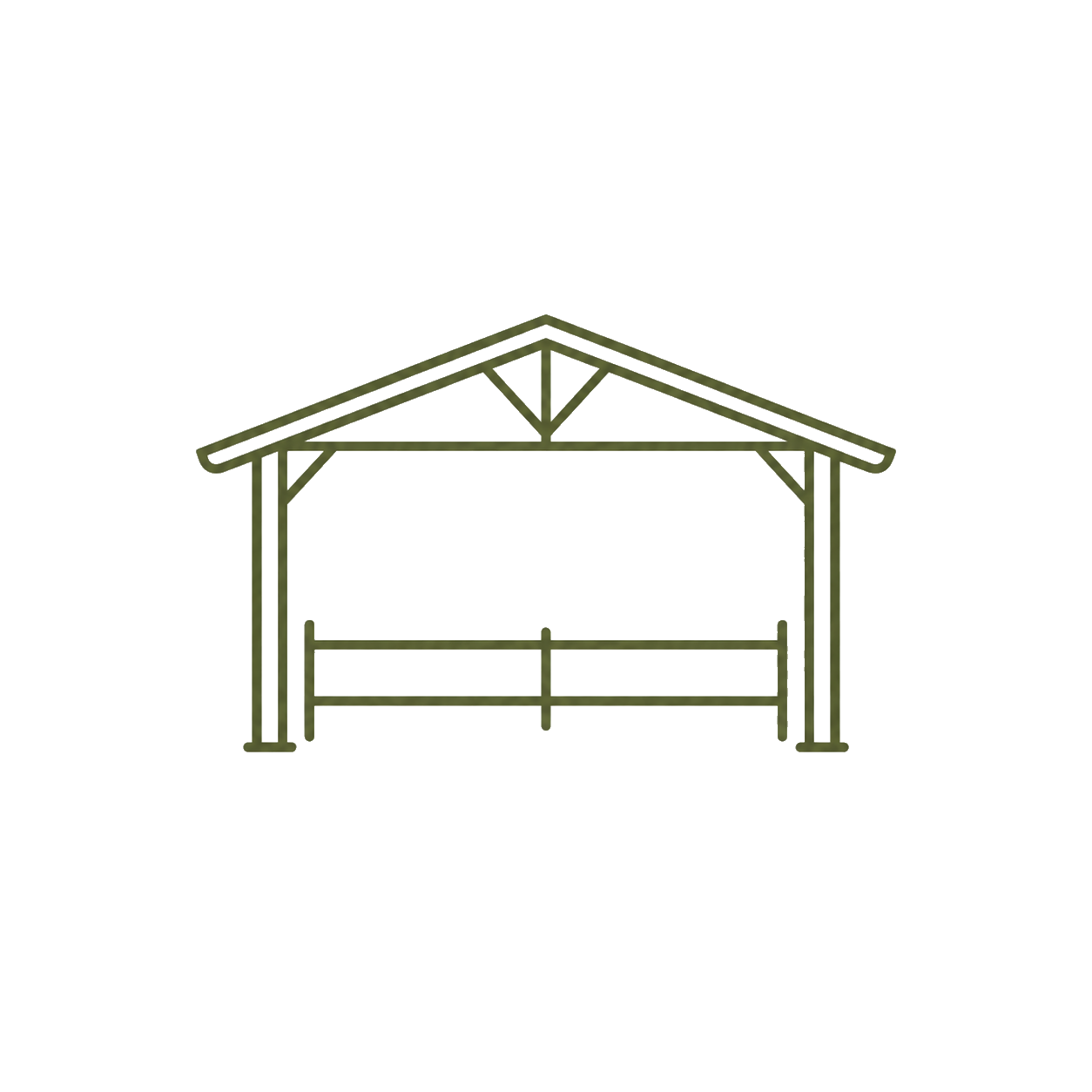 Outline of a simple open shelter structure with a pitched roof and two supporting posts.