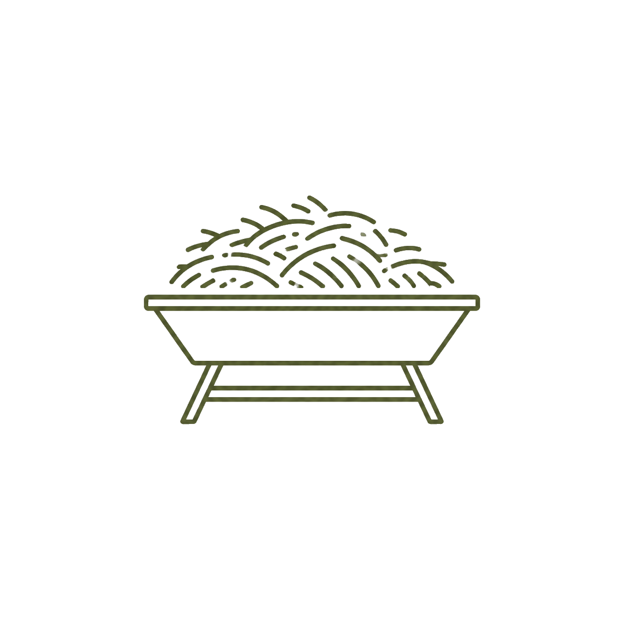 Illustration of a raised feeding trough filled with hay or straw.