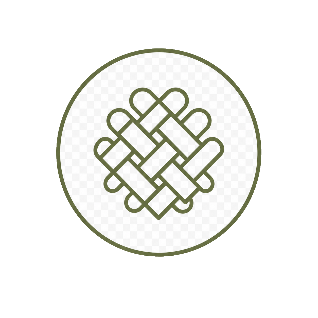 Outlined green woven lattice pattern inside a green circular border on a transparent background.