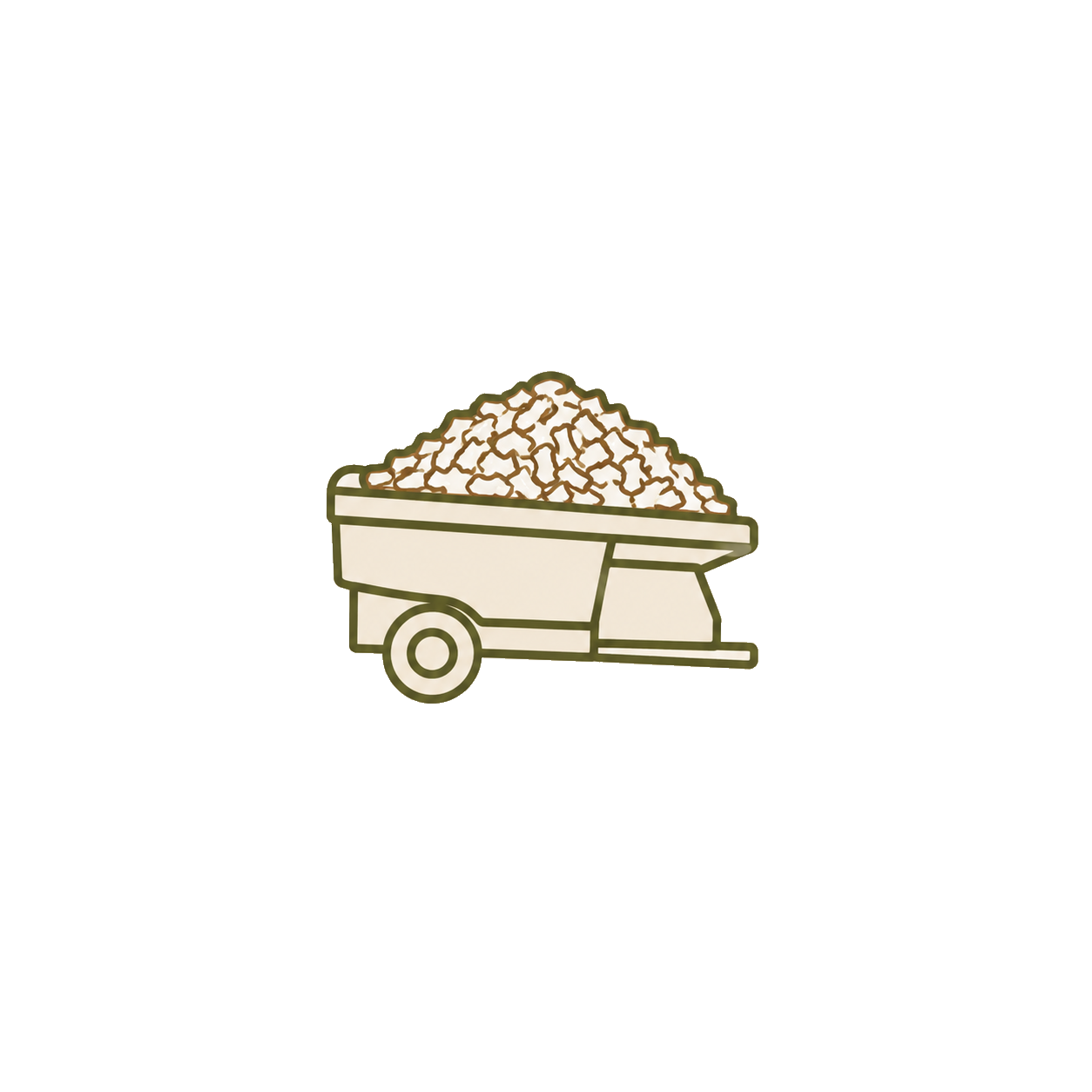 Illustration of a cart filled with a pile of rocks or stones on a white background.