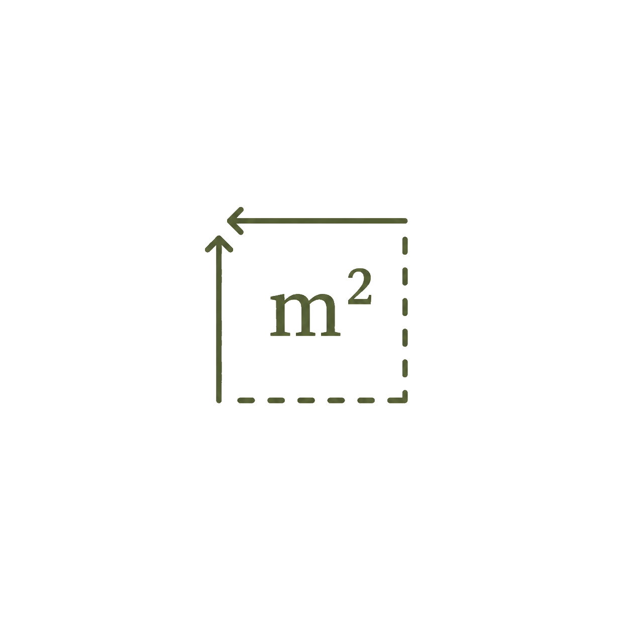 Square area symbol with arrows on two sides and m squared unit in center.