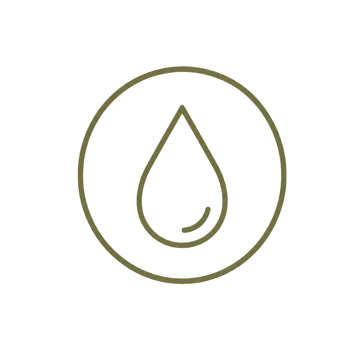 Outline of a water droplet inside a circle on a transparent background.