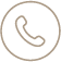 Brown phone handset icon inside a circular border on white background.