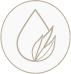 Outline of a single leaf with veins inside a circle in a beige color on white background.
