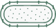 Brown rectangular wafer cookie with small holes on a white background.