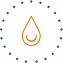 Orange and blue water droplet icon with dotted circular border on white background.