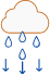 Blue raindrops falling from a brown-outlined cloud on a white background.