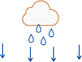 Brown-outlined cloud with blue raindrops and arrows pointing downward representing rainfall.