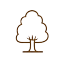 Simple brown tree icon with rounded leaves and a short trunk on white background.