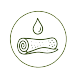 Icon of a leaf with a water droplet falling above it inside a circle outline.