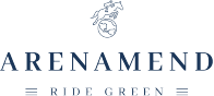 Arenamend logo with a stylized horse head and rider above the text 'ARENA MEND RIDE GREEN'.